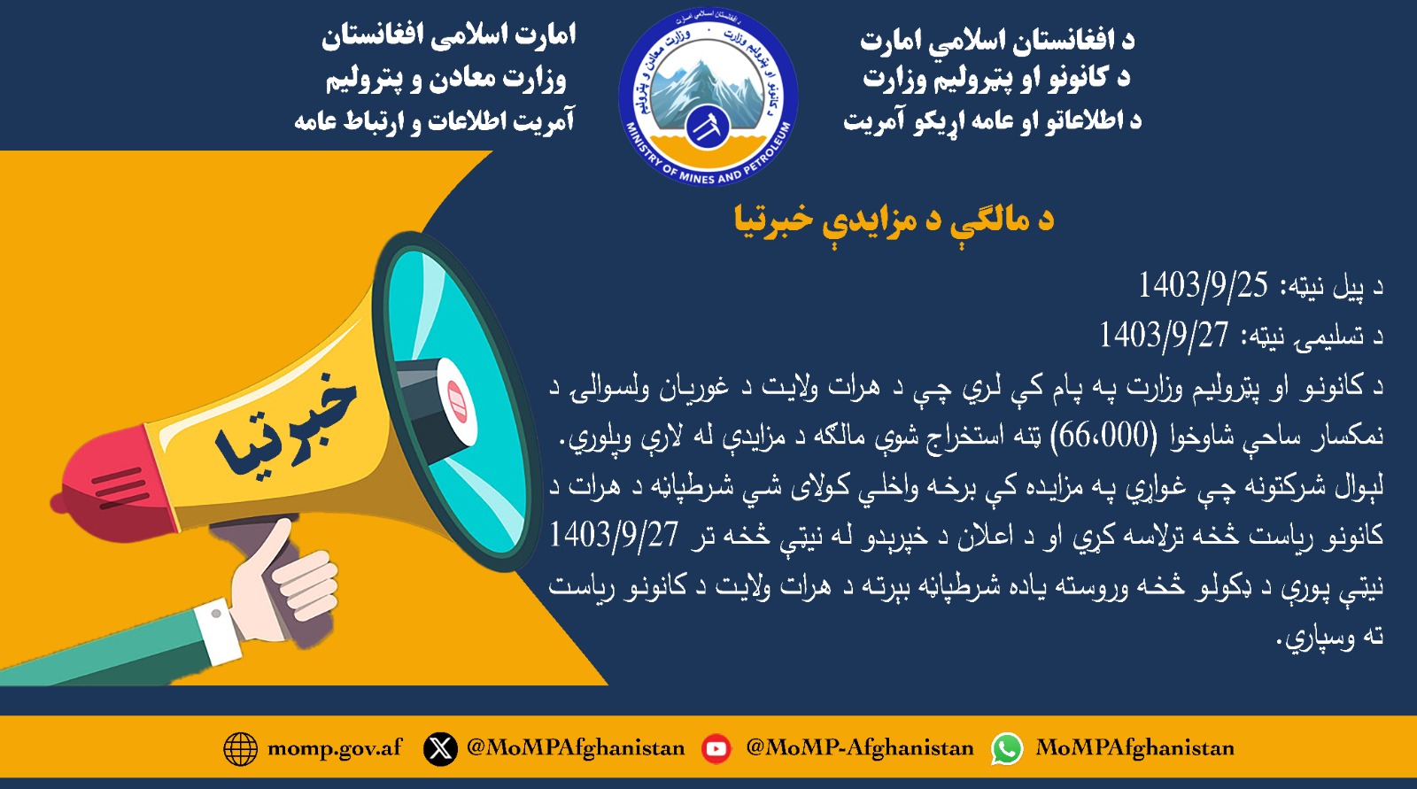 د مالګې د مزایدې خبرتیا